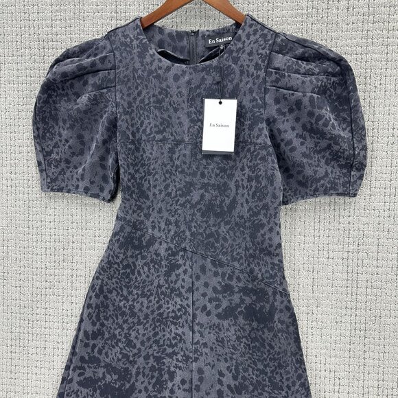 En Saison Harlow Midi Dress Size S Black Animal Print Acid Wash Denim NWT - Picture 5 of 12